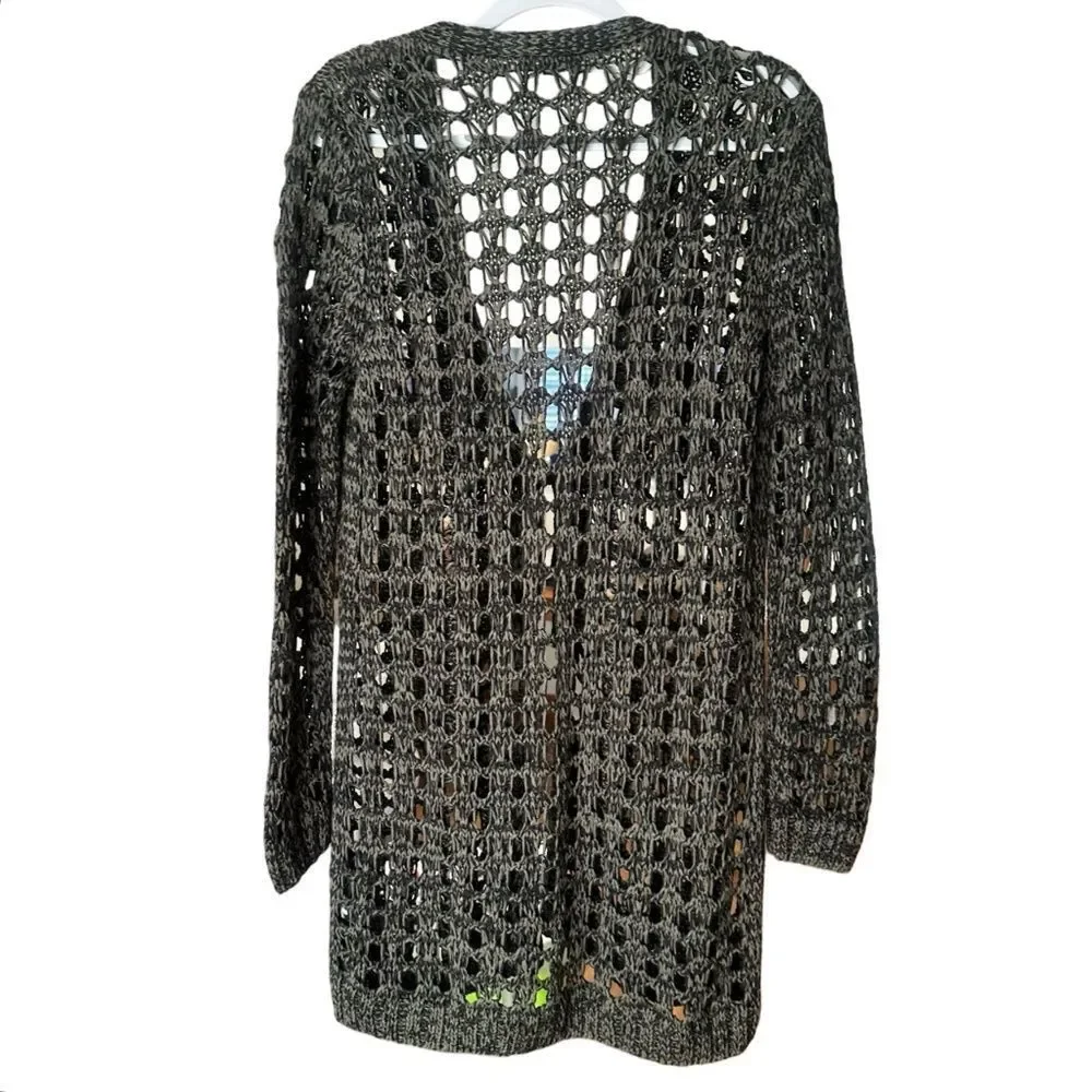 DIDI Womens Long Open Knit Lightweight Cardigan Dark Green/Black Size Med - Picture 2 of 13